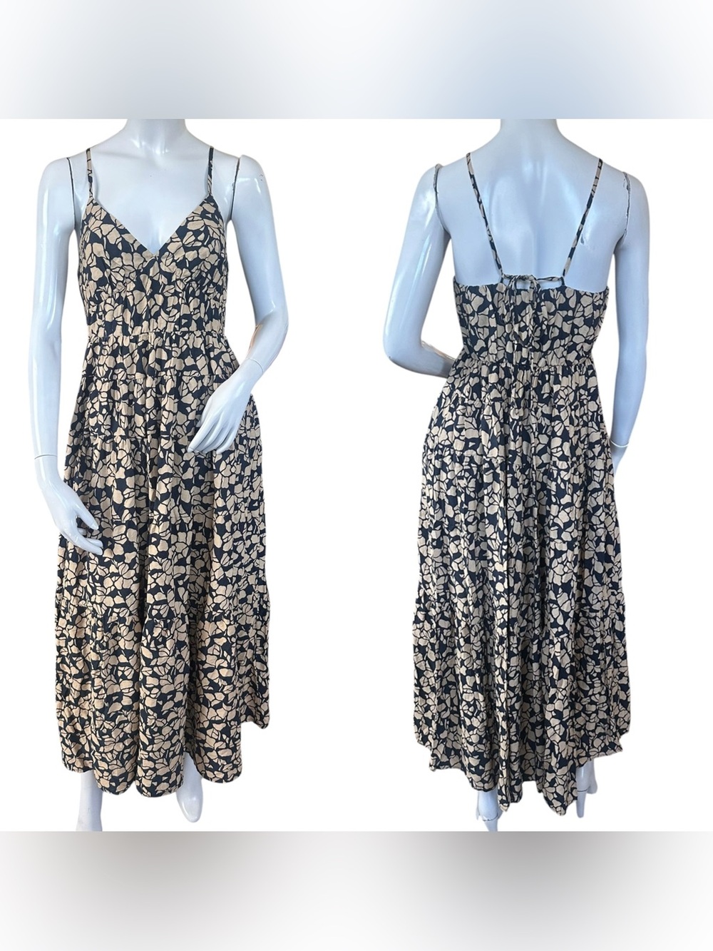 Abercrombie & Fitch Black & Tan Tiered Floral Print Sleeveless Maxi Dress Small